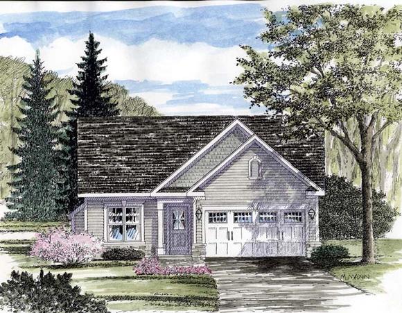 Cottage, Ranch House Plan 94132 with 2 Beds, 2 Baths, 2 Car Garage Elevation