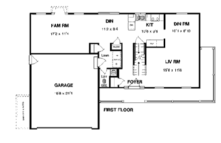 Country House Plan 94138 with 3 Beds, 2 Baths, 2 Car Garage First Level Plan