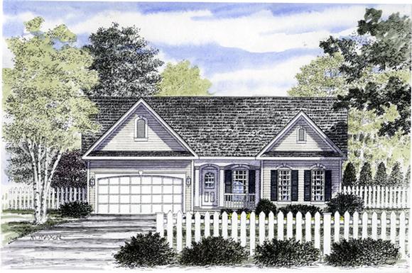 One-Story, Ranch House Plan 94151 with 2 Beds, 2 Baths, 2 Car Garage Elevation
