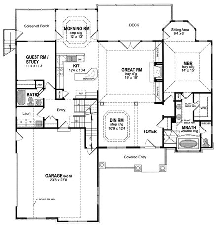 One-Story, Ranch House Plan 94153 with 2 Beds, 2 Baths, 2 Car Garage First Level Plan