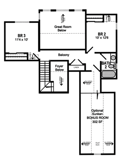Cape Cod House Plan 94154 with 3 Beds, 3 Baths, 2 Car Garage Second Level Plan