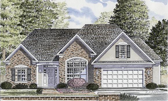 One-Story, Ranch House Plan 94155 with 3 Beds, 2 Baths, 2 Car Garage Elevation