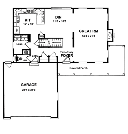 Colonial House Plan 94156 with 3 Beds, 3 Baths, 2 Car Garage First Level Plan