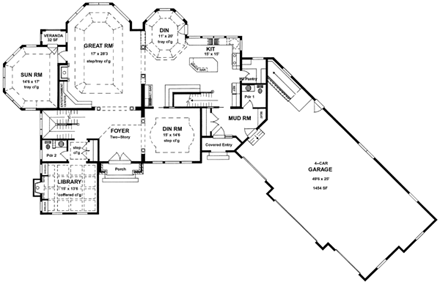 Traditional House Plan 94172 with 4 Beds, 6 Baths, 4 Car Garage First Level Plan