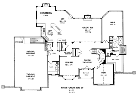 European, Tudor House Plan 94174 with 3 Beds, 4 Baths, 3 Car Garage First Level Plan