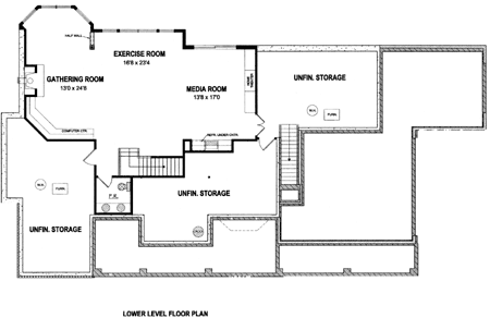 Country House Plan 94176 with 4 Beds, 3 Baths, 3 Car Garage Lower Level