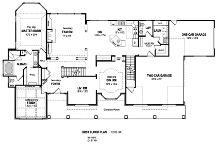 Country House Plan 94176 with 4 Beds, 3 Baths, 3 Car Garage First Level Plan