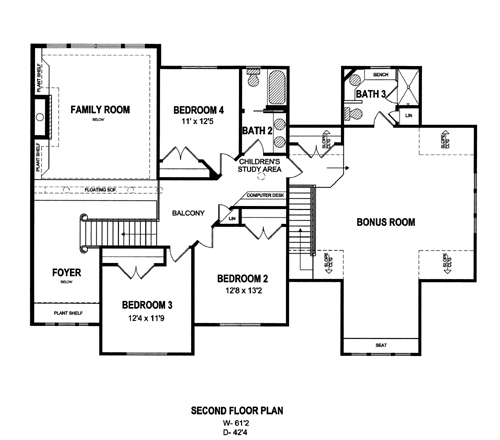 Country House Plan 94176 with 4 Beds, 3 Baths, 3 Car Garage Level Two