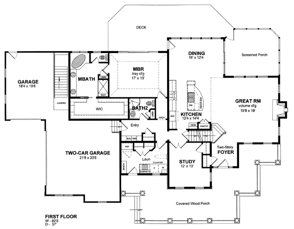 Country, Farmhouse House Plan 94178 with 3 Beds, 3 Baths, 3 Car Garage Level One