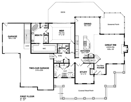 Country, Farmhouse House Plan 94178 with 3 Beds, 3 Baths, 3 Car Garage First Level Plan