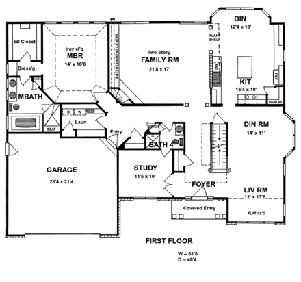 Colonial, European, Tudor House Plan 94180 with 4 Beds, 4 Baths, 2 Car Garage First Level Plan