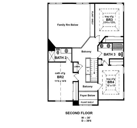 Colonial, European, Tudor House Plan 94180 with 4 Beds, 4 Baths, 2 Car Garage Second Level Plan