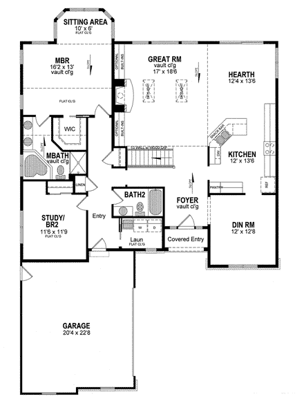 Cape Cod, Coastal, Cottage, Country, Ranch House Plan 94184 with 3 Beds, 3 Baths, 2 Car Garage First Level Plan