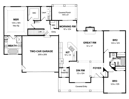 House Plan 94185 - Ranch Style with 1880 Sq Ft, 3 Bed, 2 Bath