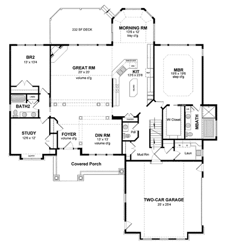 Cottage, Country, Craftsman, Ranch, Traditional House Plan 94193 with 2 Beds, 3 Baths, 2 Car Garage First Level Plan