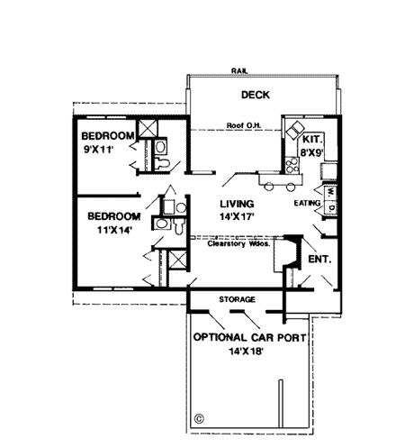 Cabin, Contemporary House Plan 94300 with 2 Beds, 2 Baths, 2 Car Garage First Level Plan