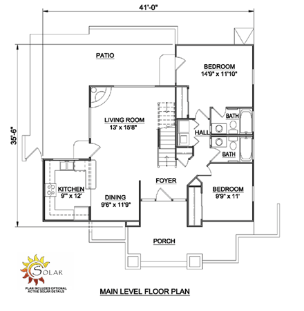 Santa Fe, Southwest House Plan 94304 with 3 Beds, 2 Baths First Level Plan