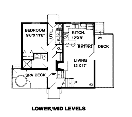 Contemporary House Plan 94305 with 2 Beds, 2 Baths, 1 Car Garage First Level Plan