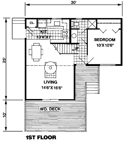 Contemporary House Plan 94306 with 3 Beds, 2 Baths First Level Plan