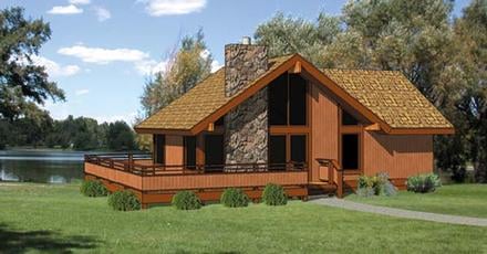 Cabin House Plan 94307 with 2 Beds, 2 Baths