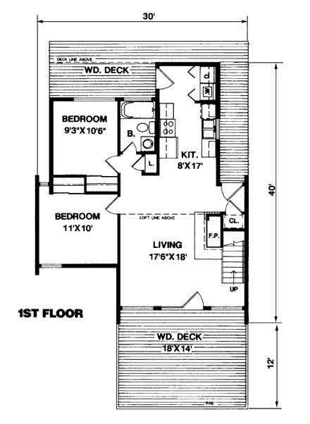 Contemporary House Plan 94311 with 3 Beds, 2 Baths First Level Plan