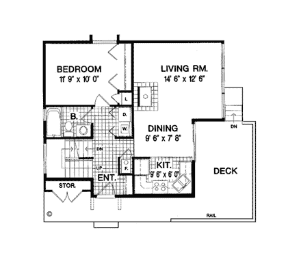 Contemporary House Plan 94312 with 2 Beds, 2 Baths First Level Plan