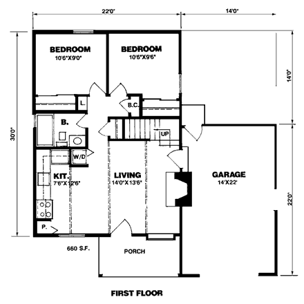 Tudor House Plan 94317 with 4 Beds, 2 Baths, 1 Car Garage First Level Plan