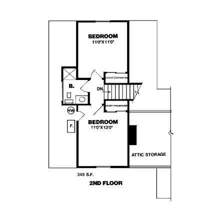 Tudor House Plan 94317 with 4 Beds, 2 Baths, 1 Car Garage Second Level Plan