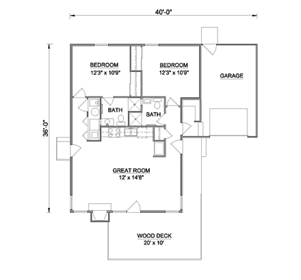Cabin, Contemporary House Plan 94320 with 2 Beds, 2 Baths, 1 Car Garage First Level Plan
