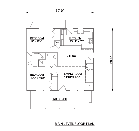 Traditional House Plan 94321 with 3 Beds, 2 Baths Level One