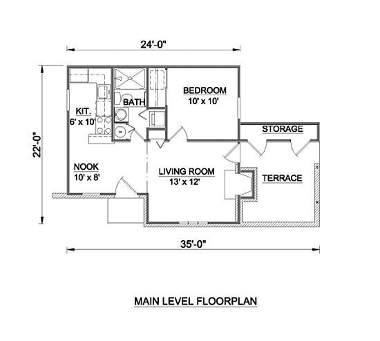Cabin, Cottage, One-Story House Plan 94328 with 1 Beds, 1 Baths Level One