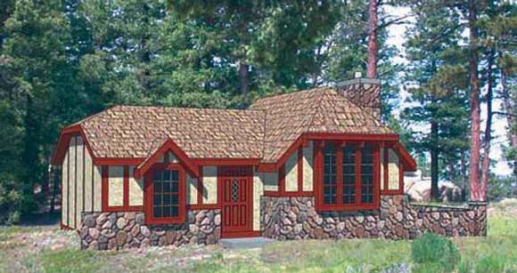 Cabin, Tudor House Plan 94329 with 2 Beds, 1 Baths Elevation