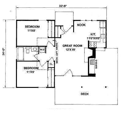 Cabin, One-Story House Plan 94331 with 2 Beds, 1 Baths First Level Plan