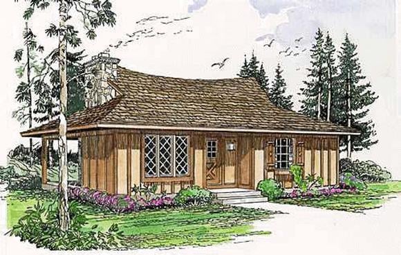 Cabin, One-Story House Plan 94331 with 2 Beds, 1 Baths Elevation