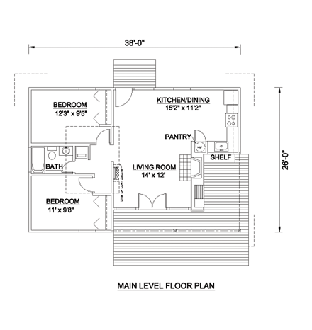 Cabin House Plan 94332 with 2 Beds, 1 Baths First Level Plan