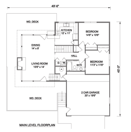 Contemporary House Plan 94333 with 3 Beds, 2 Baths, 2 Car Garage First Level Plan