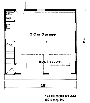 2 Car Garage Apartment Plan 94340 with 1 Beds, 1 Baths First Level Plan