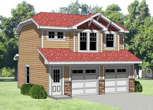 2 Car Garage Apartment Plan 94340 with 1 Beds, 1 Baths Elevation