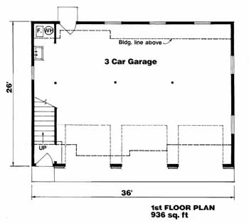 Garage-Living Plan 94341 with 1 Beds, 1 Baths, 3 Car Garage First Level Plan