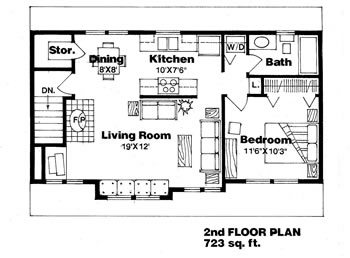 Garage-Living Plan 94341 with 1 Beds, 1 Baths, 3 Car Garage Second Level Plan
