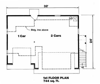 3 Car Garage Apartment Plan 94342 with 1 Beds, 1 Baths First Level Plan