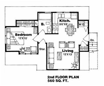 3 Car Garage Apartment Plan 94342 with 1 Beds, 1 Baths Second Level Plan