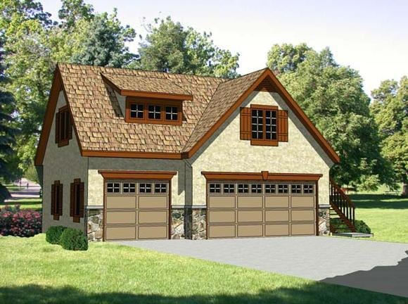 3 Car Garage Apartment Plan 94342 with 1 Beds, 1 Baths Elevation