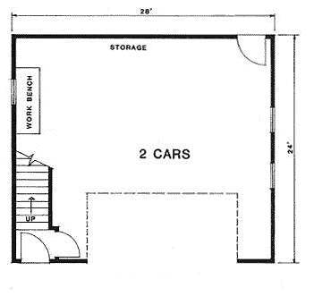 2 Car Garage Apartment Plan 94345 with 1 Beds, 1 Baths First Level Plan