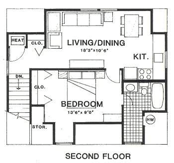 2 Car Garage Apartment Plan 94345 with 1 Beds, 1 Baths Second Level Plan