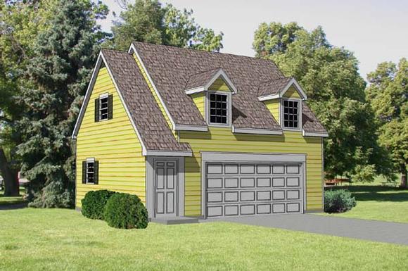 2 Car Garage Apartment Plan 94345 with 1 Beds, 1 Baths Elevation