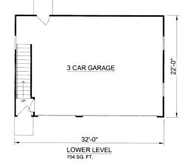 3 Car Garage Apartment Plan 94348 with 1 Beds, 1 Baths First Level Plan