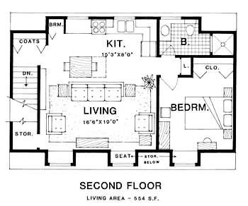 3 Car Garage Apartment Plan 94348 with 1 Beds, 1 Baths Second Level Plan