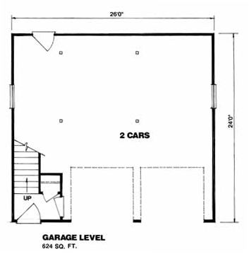 2 Car Garage Apartment Plan 94349 with 1 Beds, 1 Baths Level One
