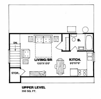 2 Car Garage Apartment Plan 94349 with 1 Beds, 1 Baths Second Level Plan